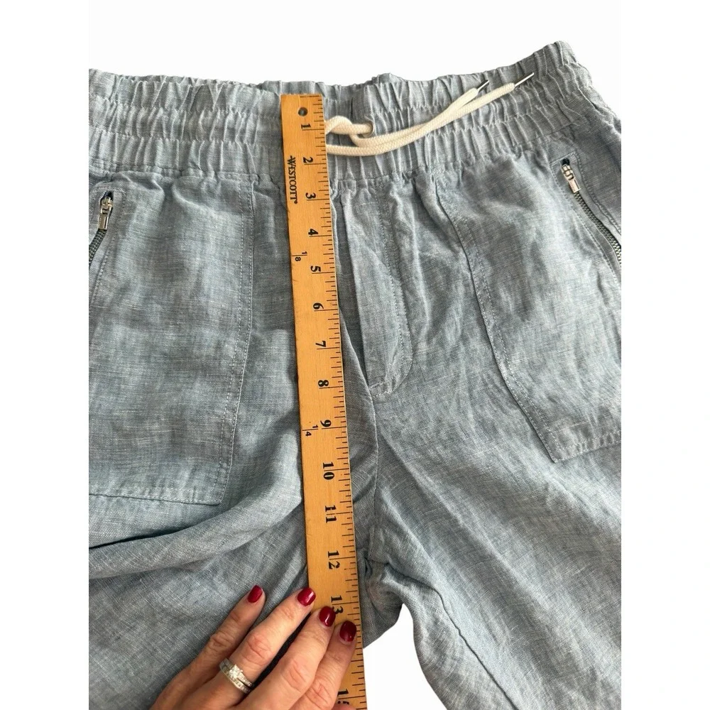 ATHLETA Cabo Tide Linen Jogger Sz 12 Travel Resort 100% Linen Pant Blue #FFF6-4